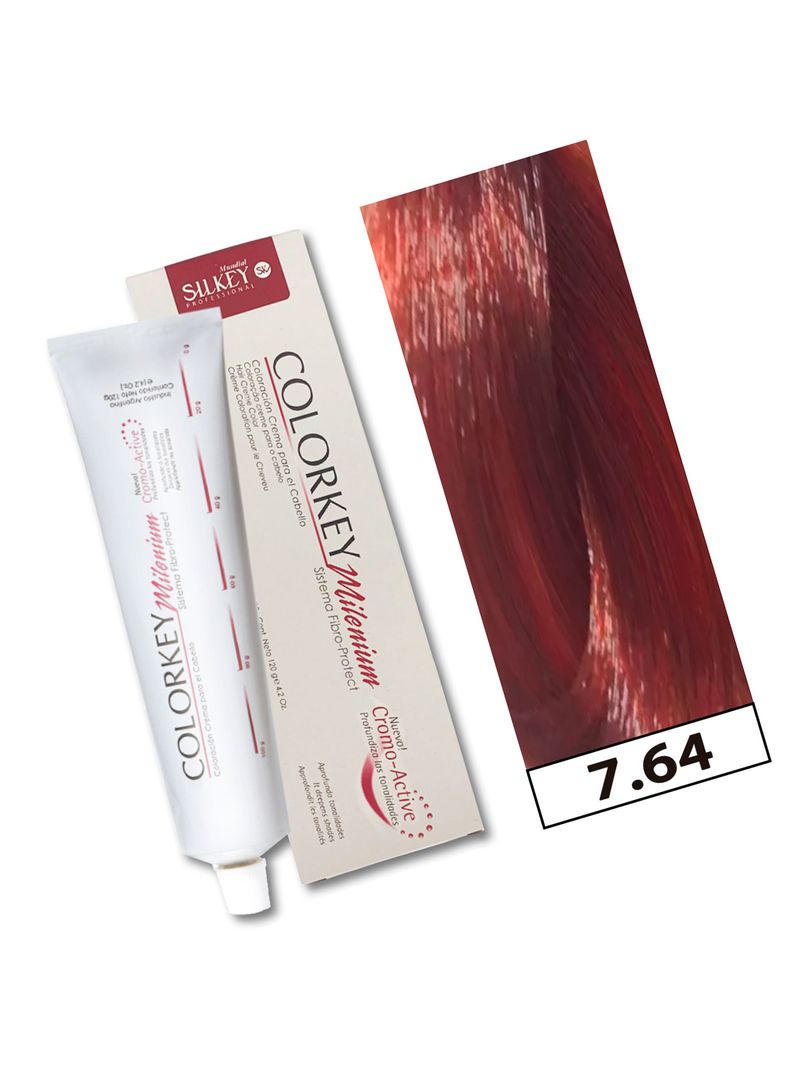COLORKEY MILENIUM - Tintura Permanente en crema Silkey 120GR  - 7.64 Rubio Mediano Rojizo Cobrizo-1