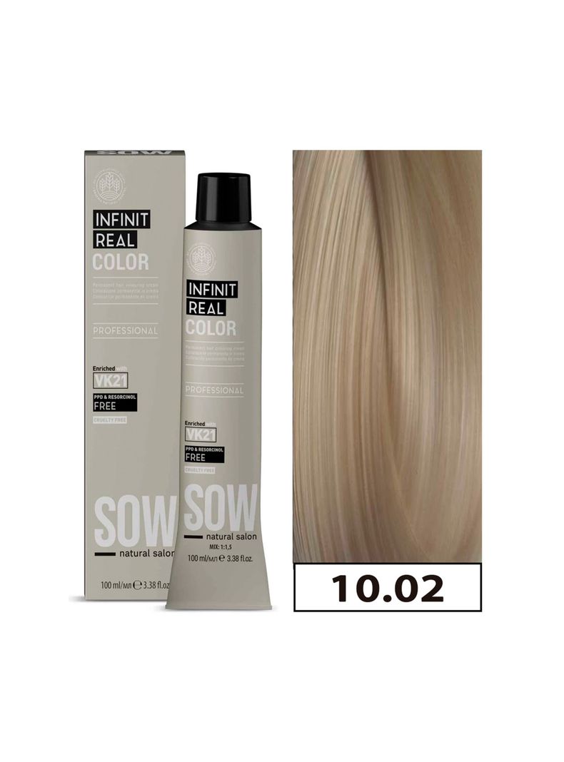 SOW - Tintura Permanente Bajo Amoniaco VK21 100ml + Oxidante - 10.02 RUBIO PLATINO PERLA-0
