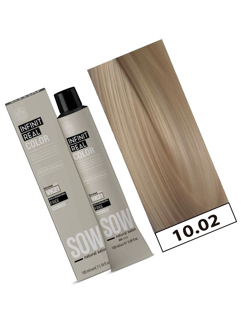 SOW - Tintura Permanente Bajo Amoniaco VK21 100ml + Oxidante - 10.02 RUBIO PLATINO PERLA-1
