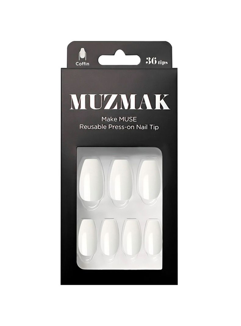 MUZMAK - Uñas Press On Edge White Coffin 36 U.-0
