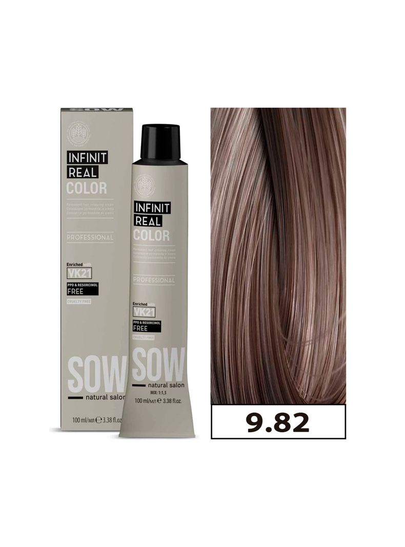 SOW - Tintura Permanente Bajo Amoniaco VK21 100ml + Oxidante - 9.82 RUBIO CLARISIMO MARRON-0