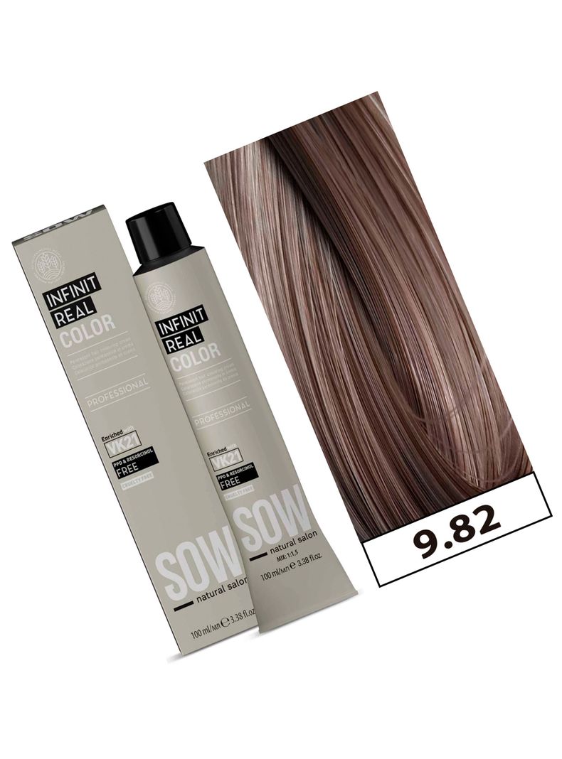 SOW - Tintura Permanente Bajo Amoniaco VK21 100ml + Oxidante - 9.82 RUBIO CLARISIMO MARRON-1