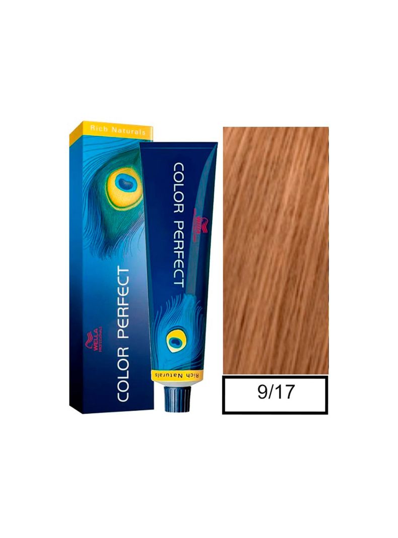 WELLA - Tintura permanente Color Perfect 9/17 Rubio Muy Claro Ceniza Marrón 60 ml + Oxidante en crema de 60 ml-0