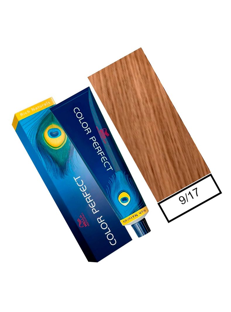 WELLA - Tintura permanente Color Perfect 9/17 Rubio Muy Claro Ceniza Marrón 60 ml + Oxidante en crema de 60 ml-1