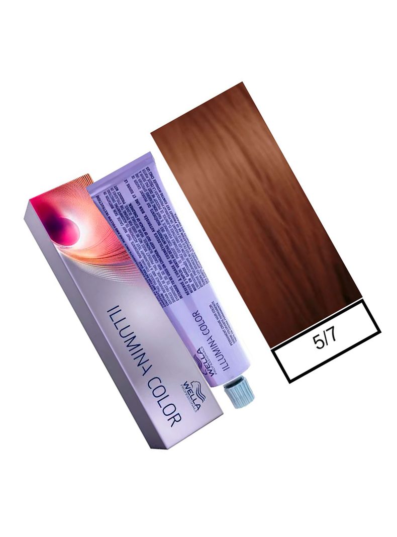 WELLA - Tintura permanente illumina color 5/7 Castaño Claro Marrón 60 ml + Oxidante-1
