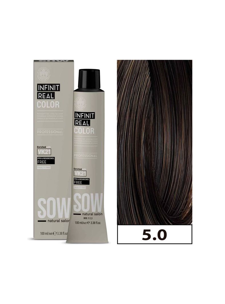 SOW - Tintura Permanente Bajo Amoniaco VK21 100ml + Oxidante - 5.0 CASTAÑO CLARO-0