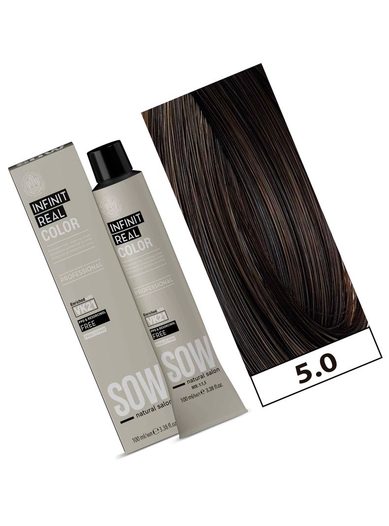 SOW - Tintura Permanente Bajo Amoniaco VK21 100ml + Oxidante - 5.0 CASTAÑO CLARO-1