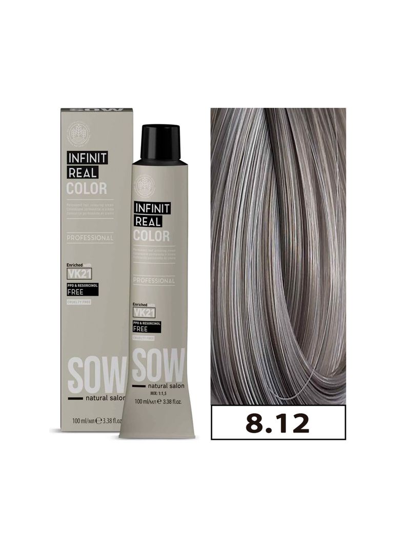 SOW - Tintura Permanente Bajo Amoniaco VK21 100ml + Oxidante - 8.12 RUBIO CLARO CENIZA IRIDESCENTE-0