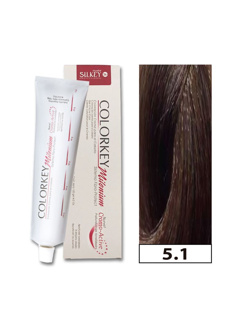 COLORKEY MILENIUM - Tintura Permanente en crema Silkey 120GR  - 5.1 Castaño Claro Ceniza-0