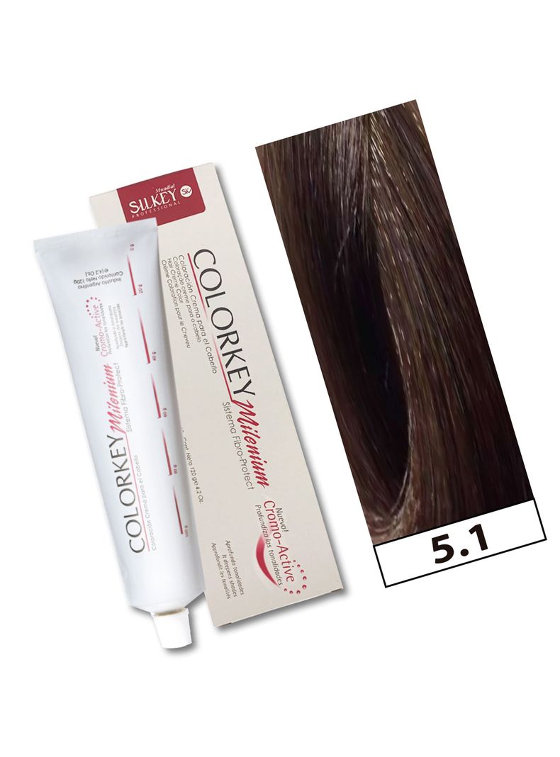 COLORKEY MILENIUM - Tintura Permanente en crema Silkey 120GR  - 5.1 Castaño Claro Ceniza-1