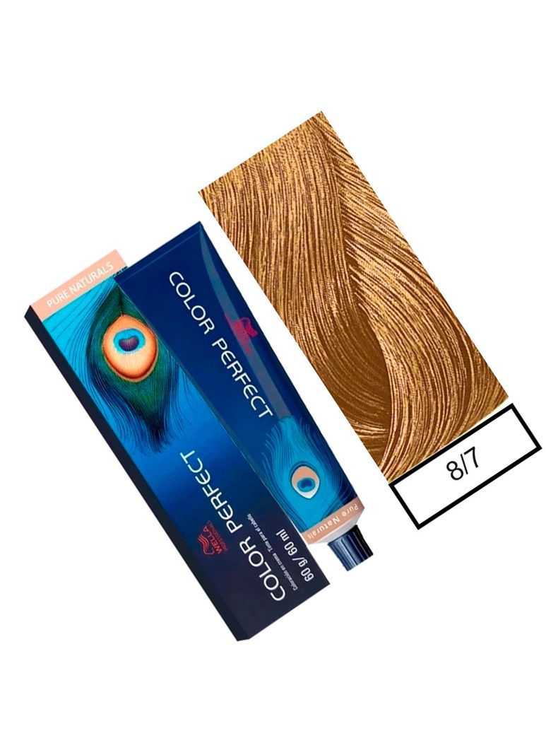 WELLA-tintura permanente color perfect 8/7 rubio claro marrón 60gr + oxidante 20vol 60ml-1