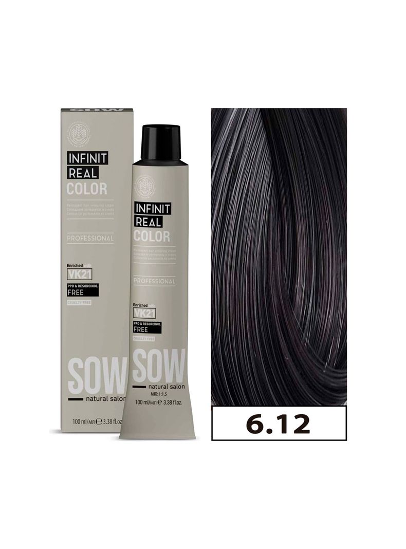 SOW - Tintura Permanente Bajo Amoniaco VK21 100ml + Oxidante - 6.12 RUBIO OSCURO CENIZA IRIDESCENTE-0