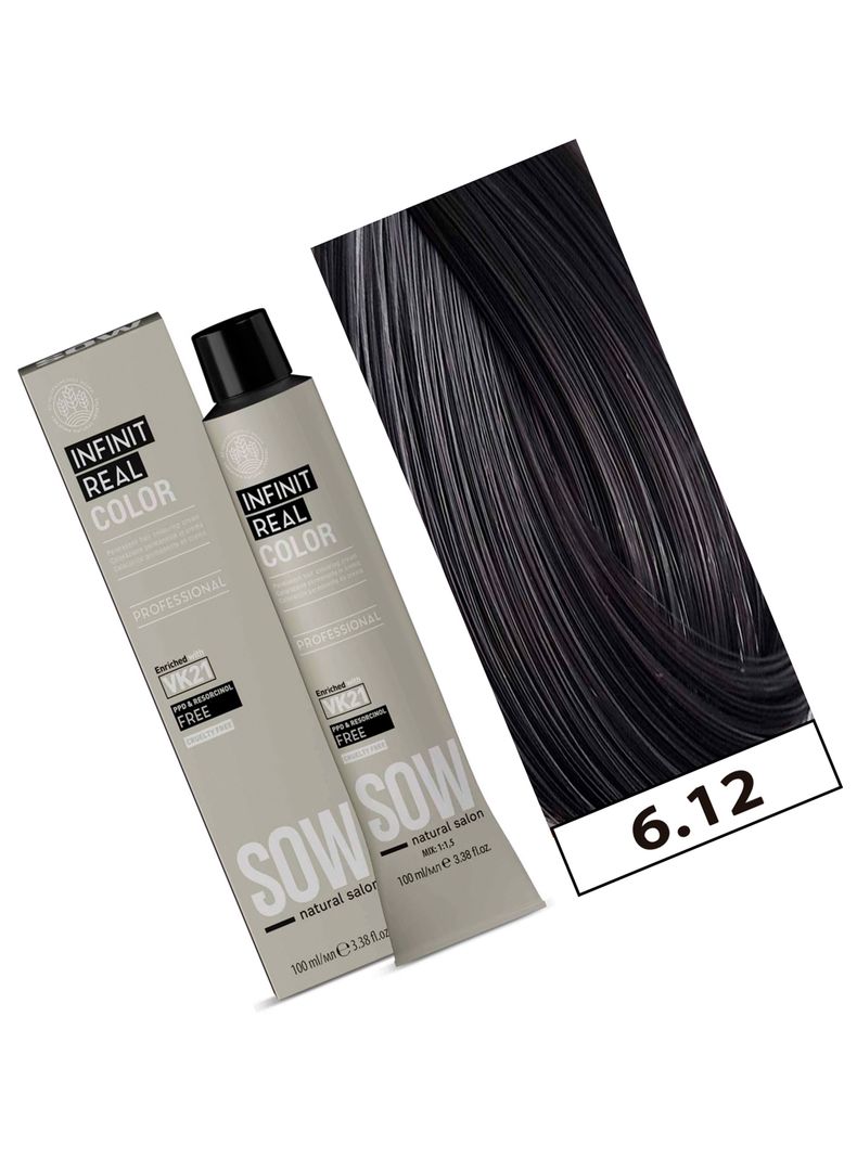 SOW - Tintura Permanente Bajo Amoniaco VK21 100ml + Oxidante - 6.12 RUBIO OSCURO CENIZA IRIDESCENTE-1