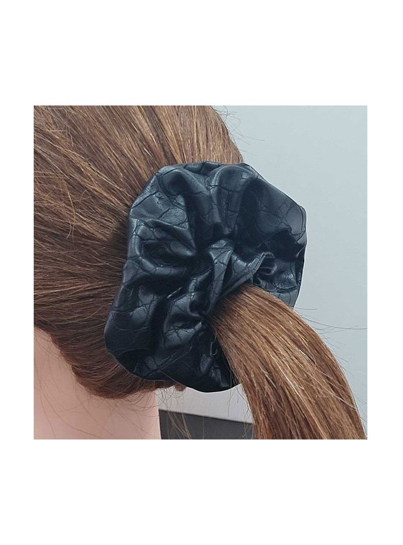 Coleta Para Cabello Mediana Ecocuero Negro-1