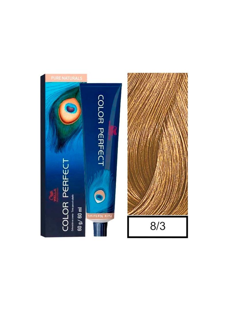 WELLA-tintura permanente color perfect 8/3 rubio claro dorado 60gr + oxidante 20vol 60ml-0