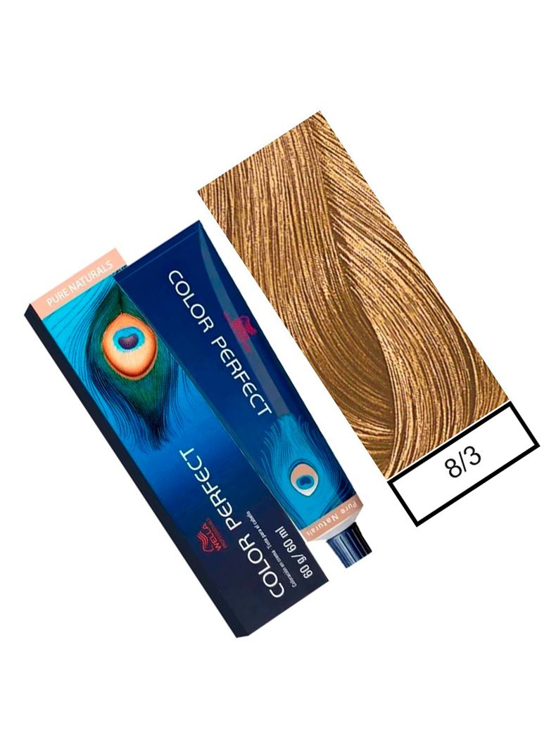 WELLA-tintura permanente color perfect 8/3 rubio claro dorado 60gr + oxidante 20vol 60ml-1