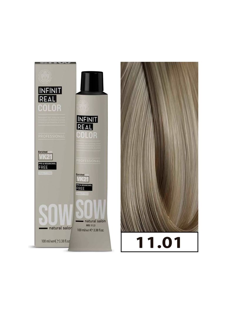 SOW - Tintura Permanente Bajo Amoniaco VK21 100ml + Oxidante - 11.01 RUBIO CLARO CENIZA-0