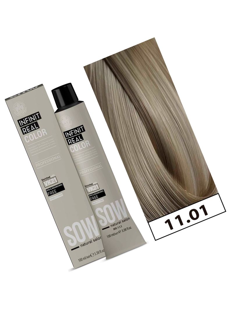 SOW - Tintura Permanente Bajo Amoniaco VK21 100ml + Oxidante - 11.01 RUBIO CLARO CENIZA-1
