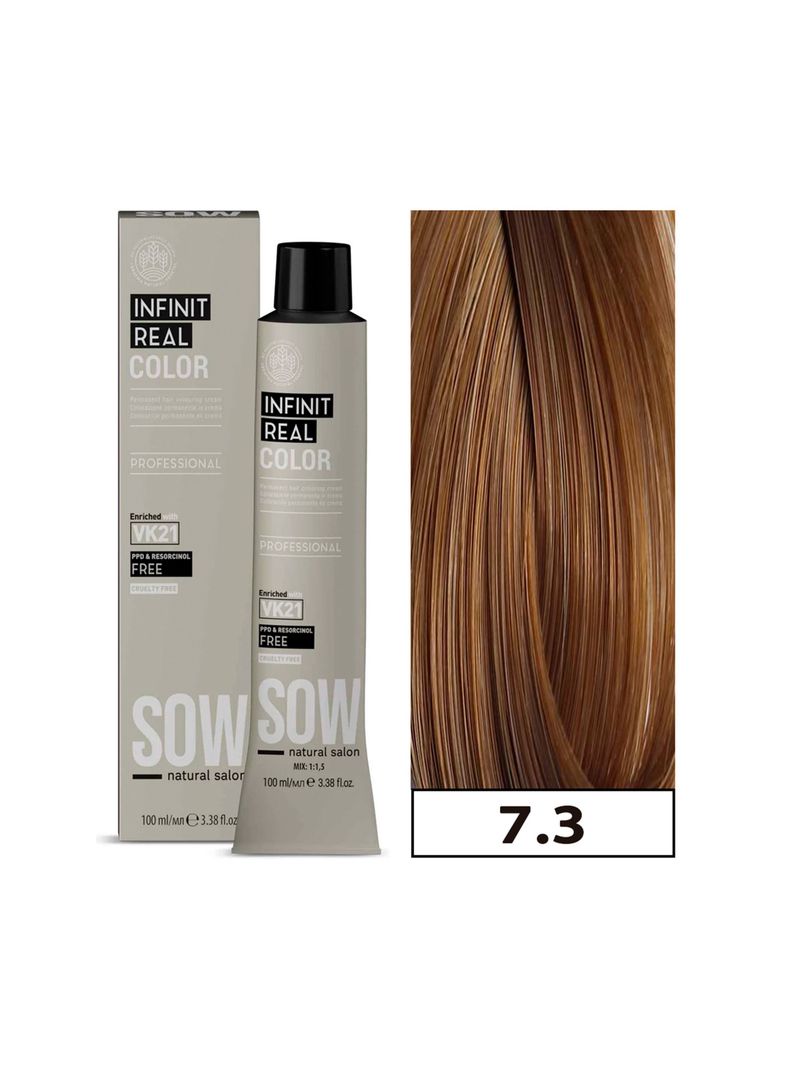 SOW - Tintura Permanente Bajo Amoniaco VK21 100ml + Oxidante - 7.3 RUBIO DORADO-0