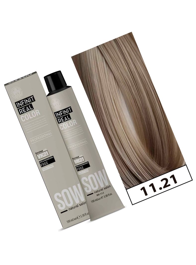 SOW - Tintura Permanente Bajo Amoniaco VK21 100ml + Oxidante - 11.21 SUPER ACLARANTE RUBIO VIOLETA CENIZO-1