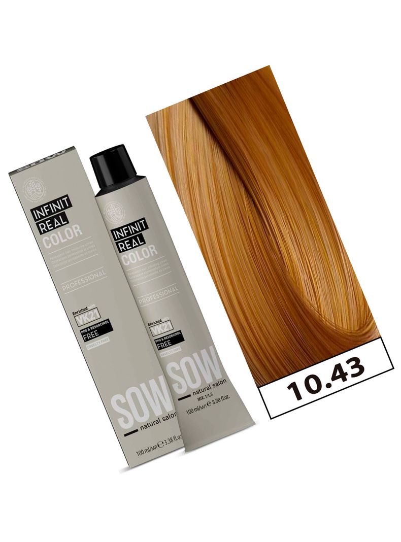 SOW - Tintura Permanente Bajo Amoniaco VK21 100ml + Oxidante - 10.43 RUBIO PLATINO COBRE DORADO-1