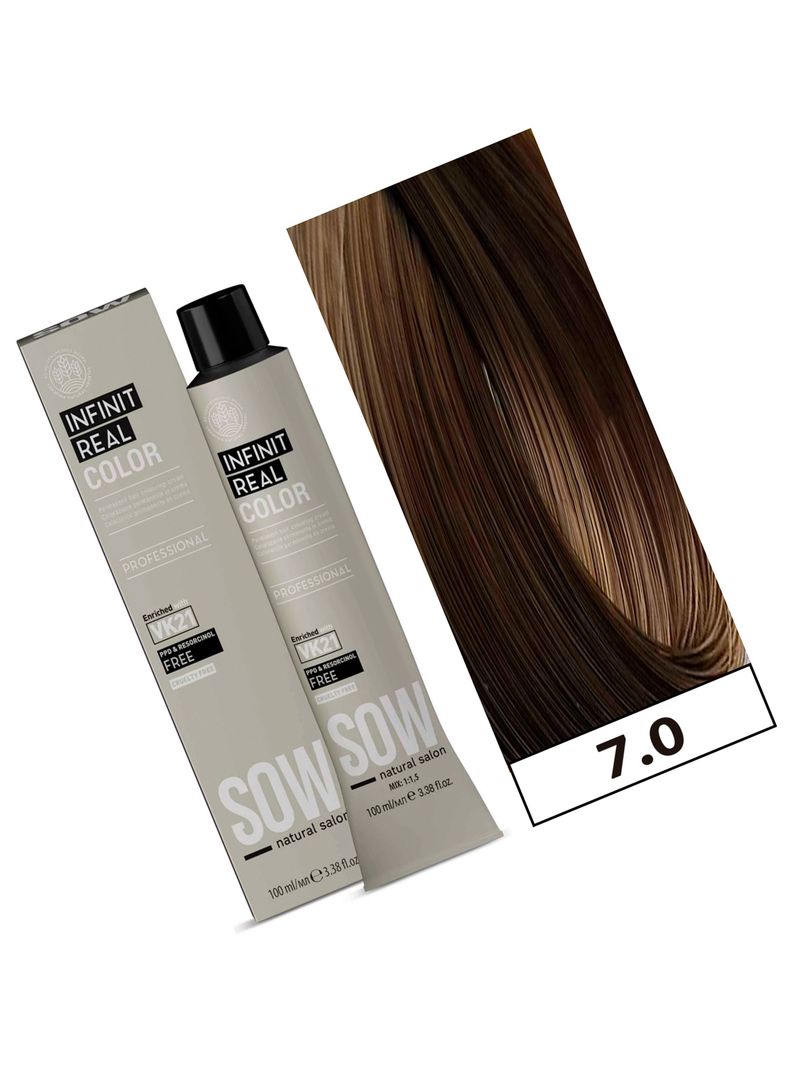 SOW - Tintura Permanente Bajo Amoniaco VK21 100ml + Oxidante - 7.0 RUBIO-1