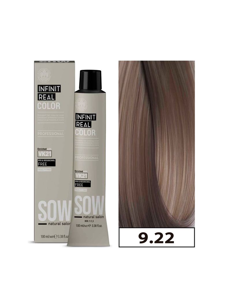 SOW - Tintura Permanente Bajo Amoniaco VK21 100ml + Oxidante - 9.22 RUBIO CLARISIMO NACAR-0