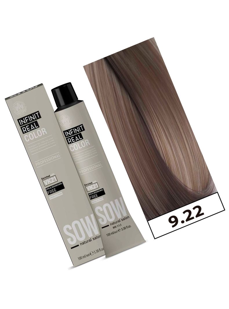 SOW - Tintura Permanente Bajo Amoniaco VK21 100ml + Oxidante - 9.22 RUBIO CLARISIMO NACAR-1
