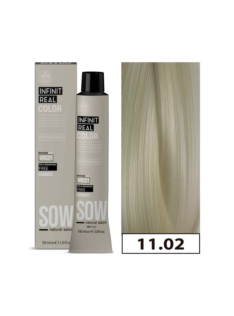 SOW - Tintura Permanente Bajo Amoniaco VK21 100ml + Oxidante - 11.02 RUBIO PLATINO PERLA-0