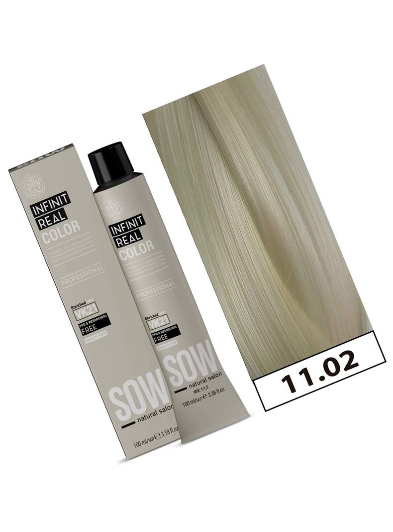 SOW - Tintura Permanente Bajo Amoniaco VK21 100ml + Oxidante - 11.02 RUBIO PLATINO PERLA-1