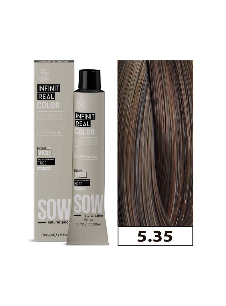 SOW - Tintura Permanente Bajo Amoniaco VK21 100ml + Oxidante - 5.35 CASTAÑO CLARO CHOCOLATE-0