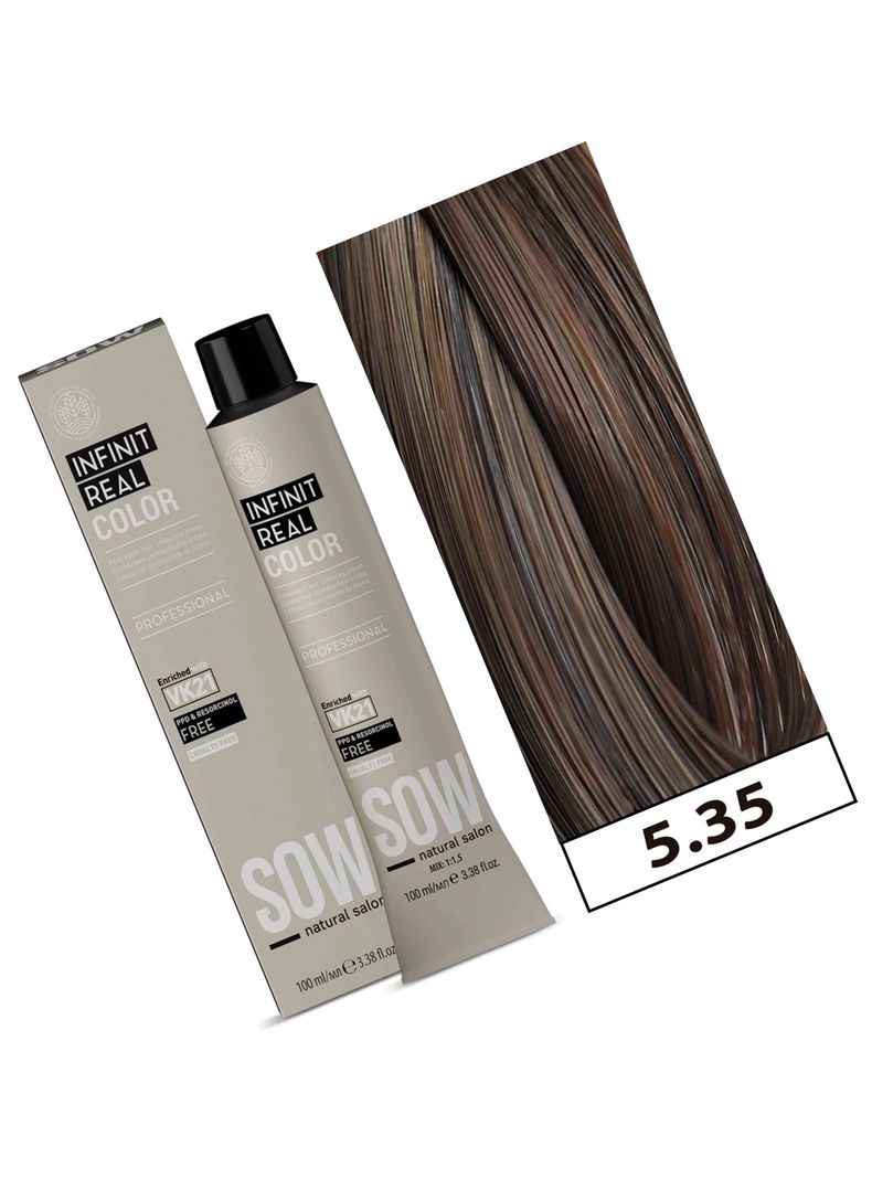 SOW - Tintura Permanente Bajo Amoniaco VK21 100ml + Oxidante - 5.35 CASTAÑO CLARO CHOCOLATE-1