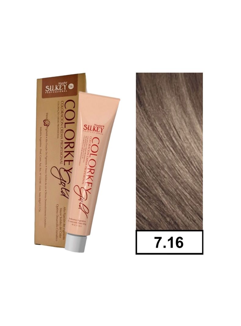 COLORKEY GOLD - Tintura Permanente Efecto 3D Pigment 60gr  - 7.16 Rubio Mediano Ceniza Rojizo-0