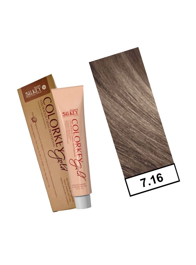 COLORKEY GOLD - Tintura Permanente Efecto 3D Pigment 60gr  - 7.16 Rubio Mediano Ceniza Rojizo-1