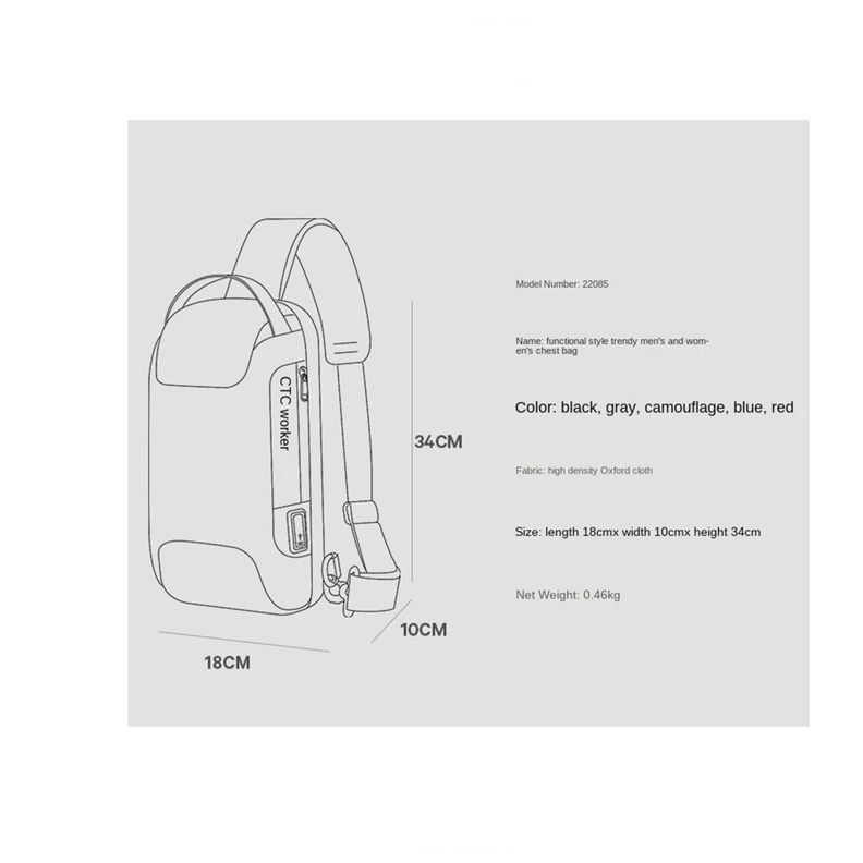 Bandolera Antirrobo Bolso Deportivo Cruzado Impermeable USB-2
