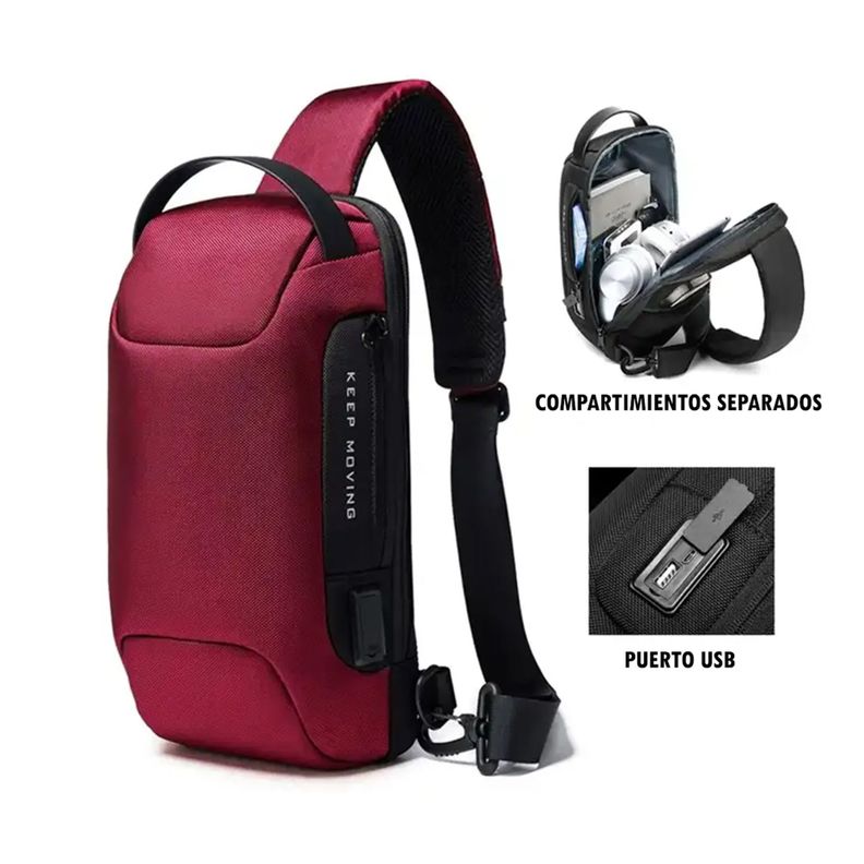 Bandolera Antirrobo Bolso Deportivo Cruzado Impermeable USB-0