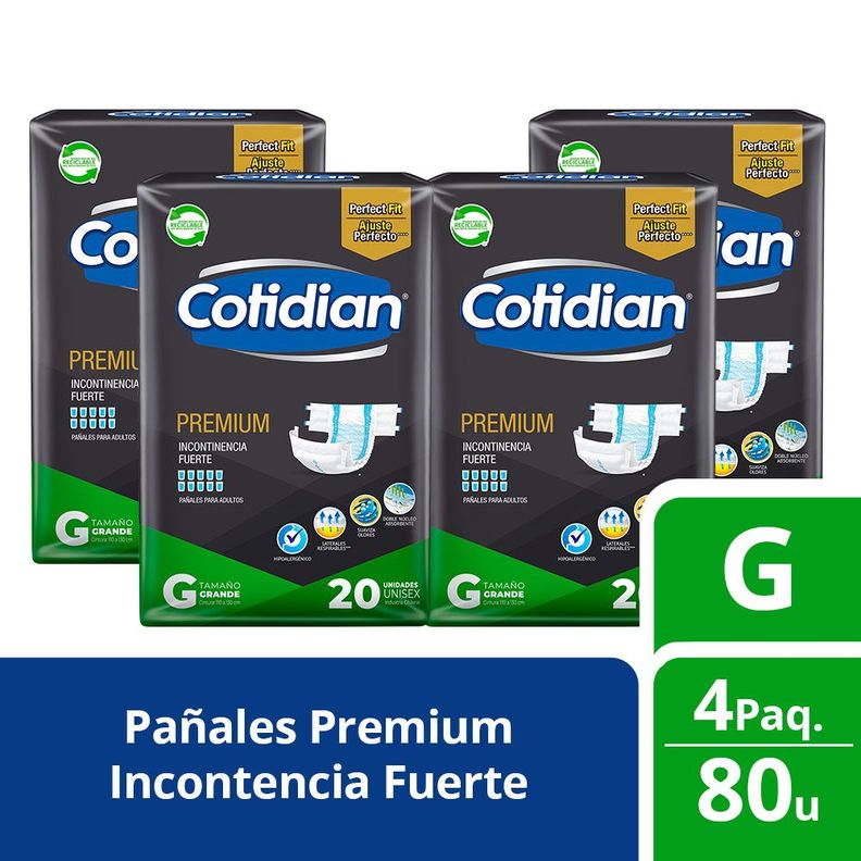 Pack 4 Pañales Adulto Cotidian Premium 20 Un Talla G-0
