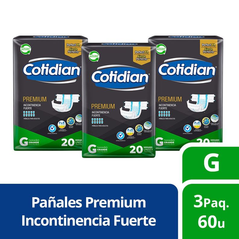 3 Paquetes Pañales De Adulto Cotidian Premium 60 Un Talla G-0