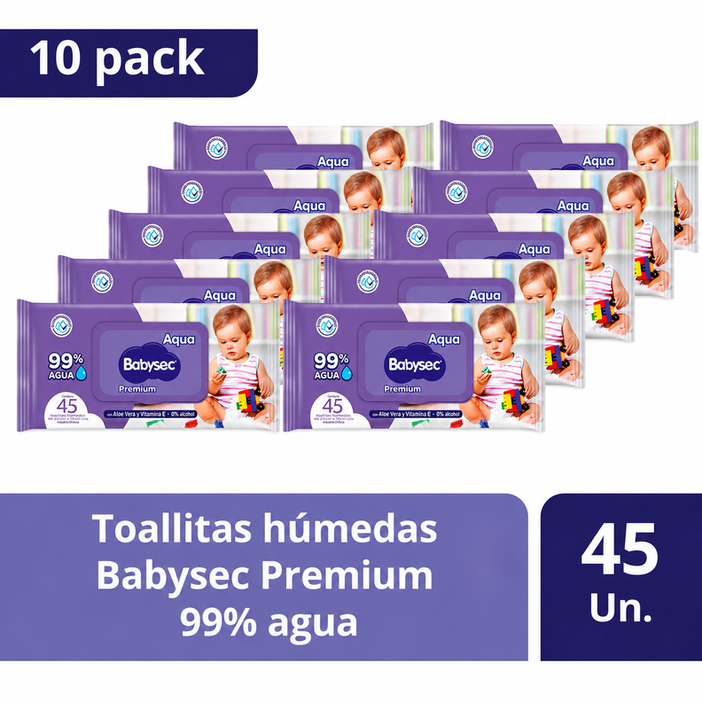 Pack 10 Toallitas Húmedas Babysec Premium 45 un