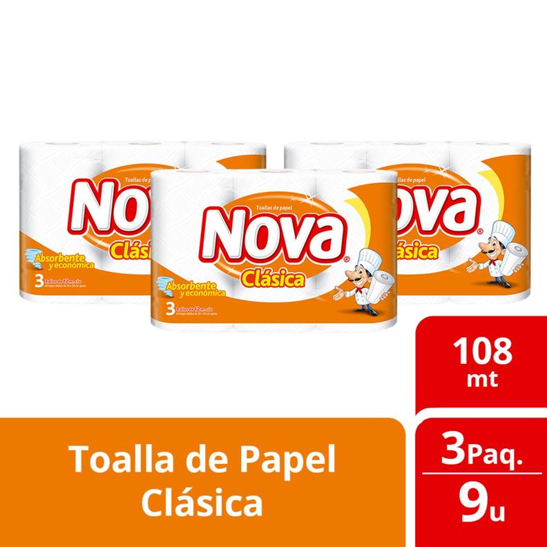 Pack 3 Toalla de Papel Nova Clásica 3 un 12 mt-0