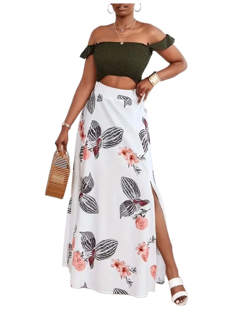 Conjunto De Blusa y Falda Larga Maxi Estampado Floral-0