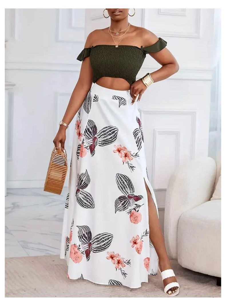 Conjunto De Blusa y Falda Larga Maxi Estampado Floral-1