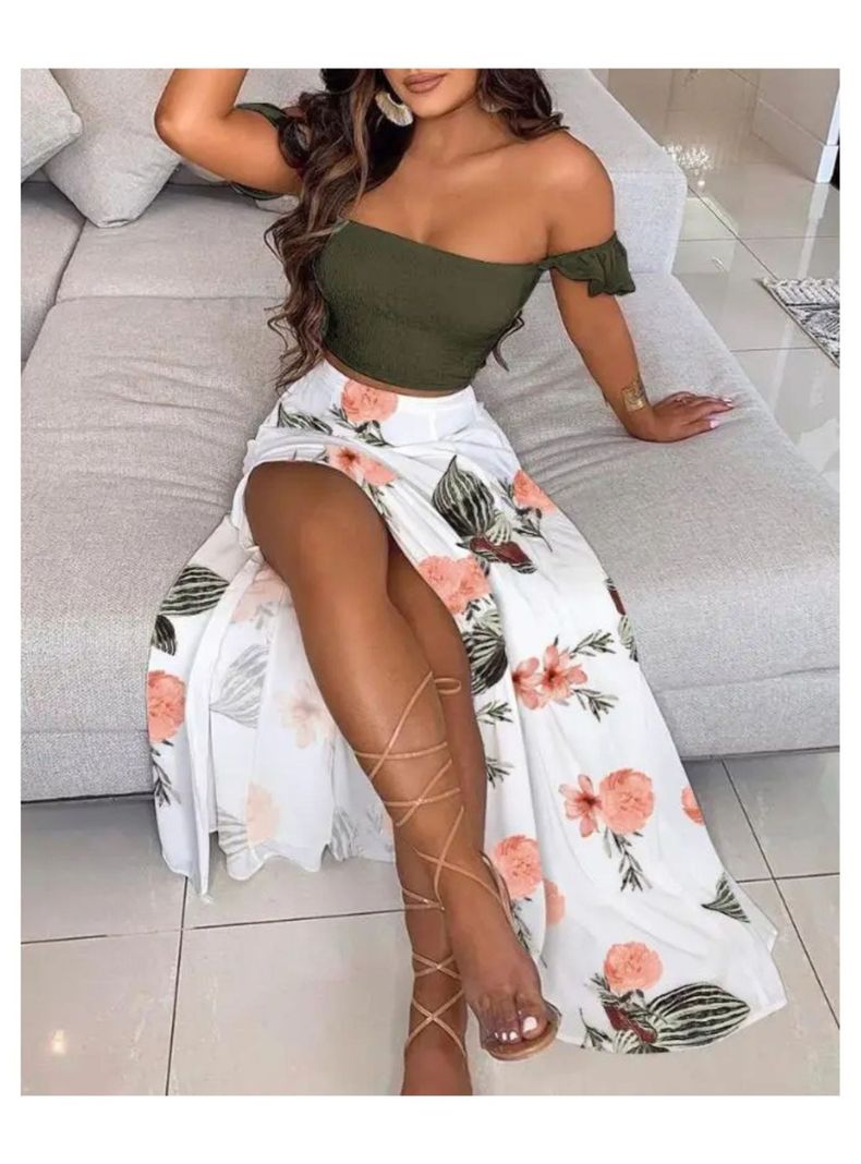 Conjunto De Blusa y Falda Larga Maxi Estampado Floral-4