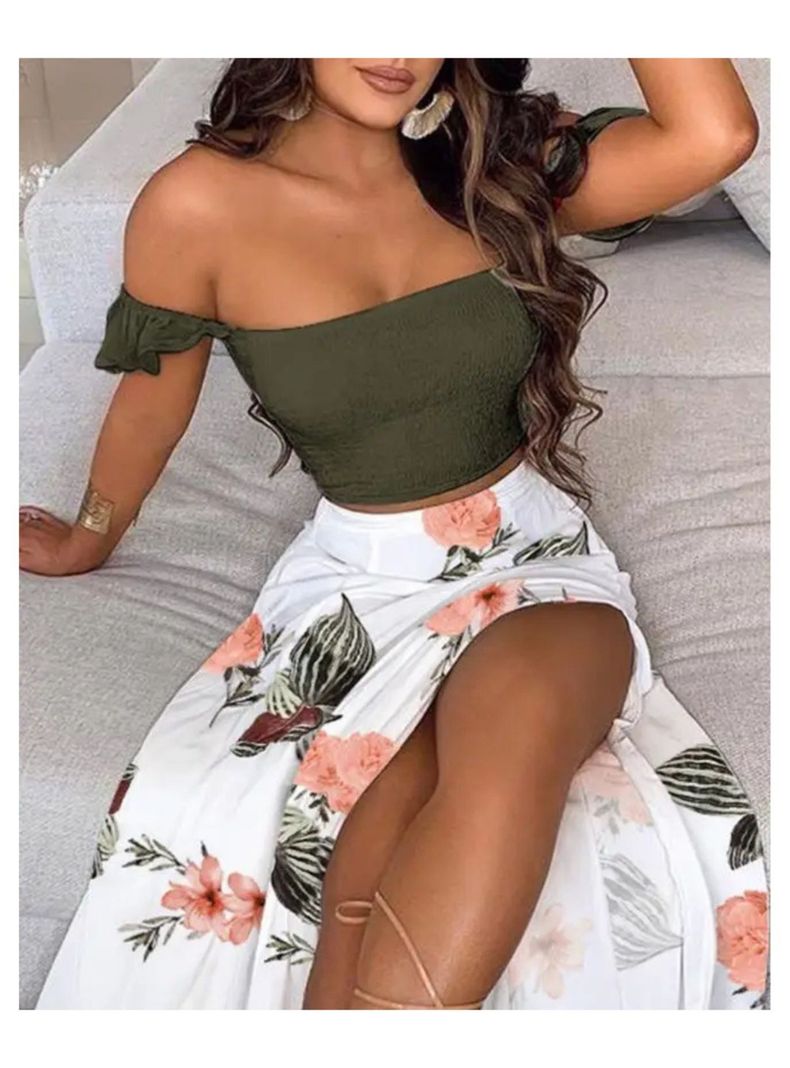 Conjunto De Blusa y Falda Larga Maxi Estampado Floral-5