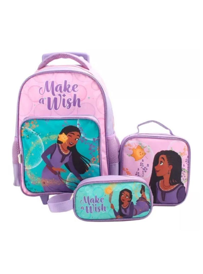 Set Escolar Infantil Mochila Con Ruedas Estuche Lonchera Wish-0