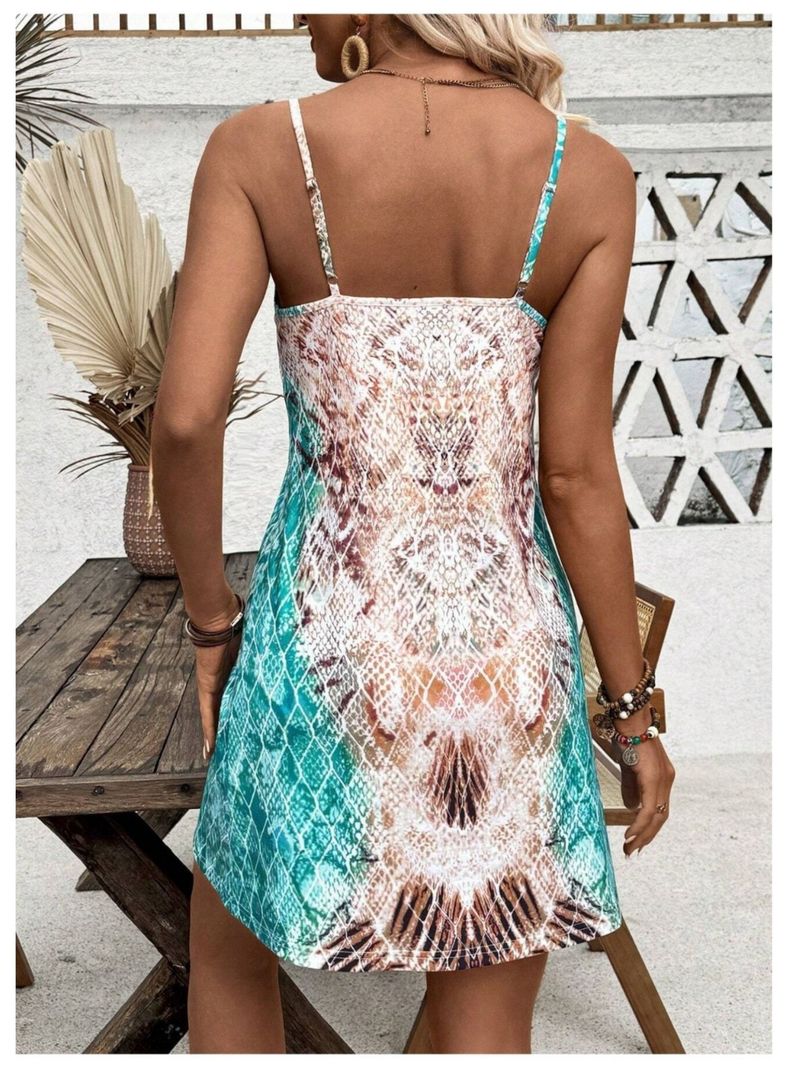 Vestido De Mujer Mini Corte Évase Estampado Con Tirantes Finos-2
