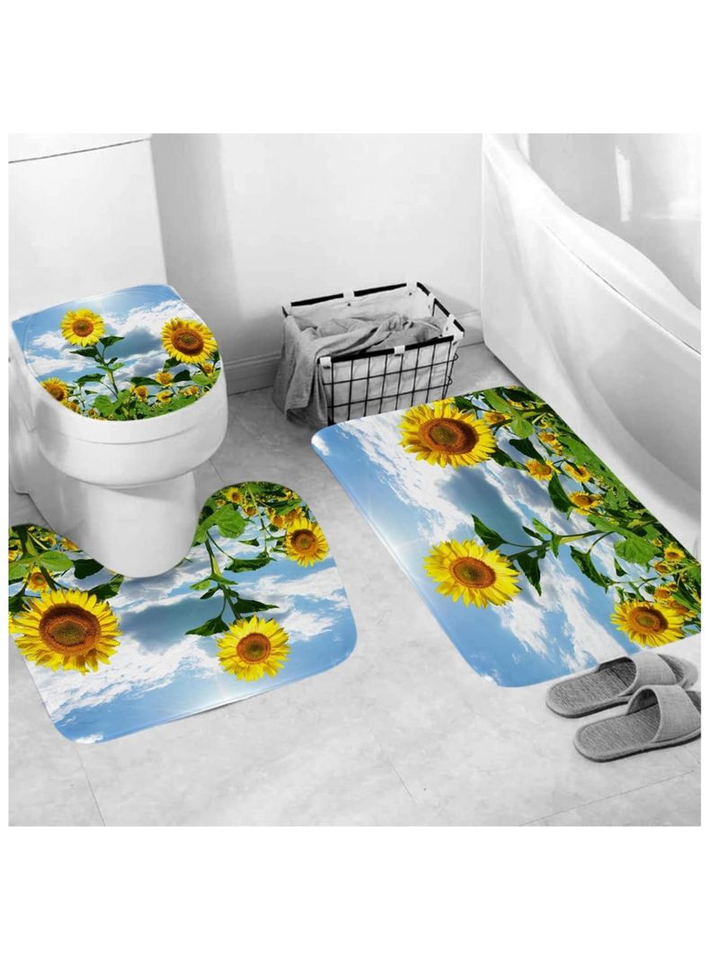 Juego De Baño Set 4 Piezas Cortina Alfombra Cubre Inodoro-1