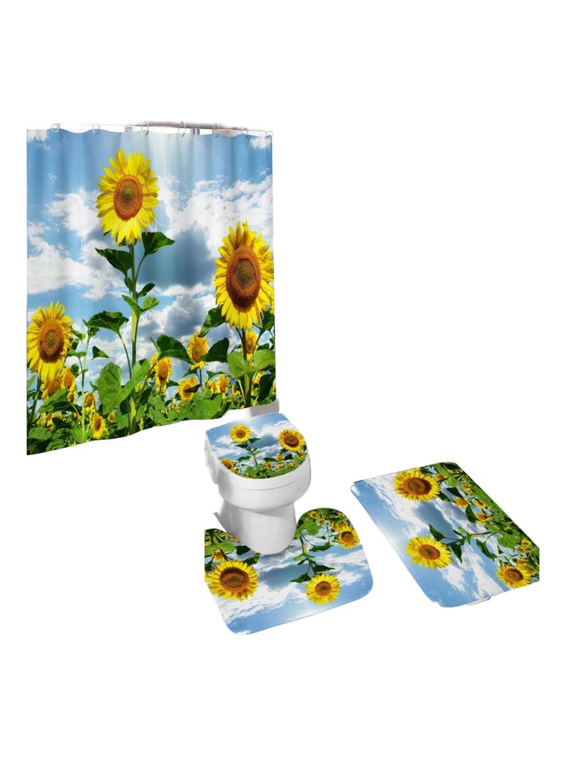 Juego De Baño Set 4 Piezas Cortina Alfombra Cubre Inodoro-3