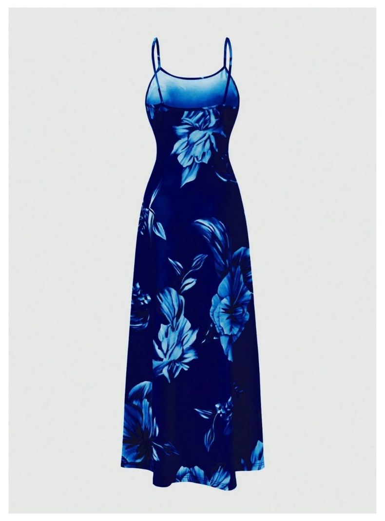 Vestido Largo Maxi Con Tirantes Finos Floral Azul Sin Mangas-2