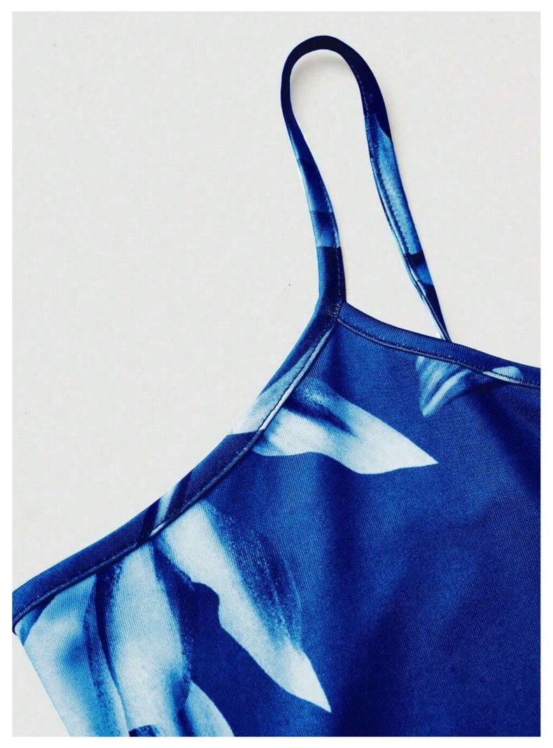 Vestido Largo Maxi Con Tirantes Finos Floral Azul Sin Mangas-4